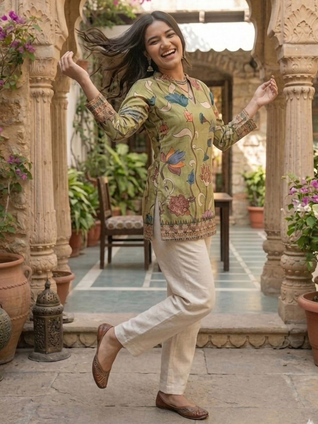 Multi-Colored Cotton Blend Printed Kurta