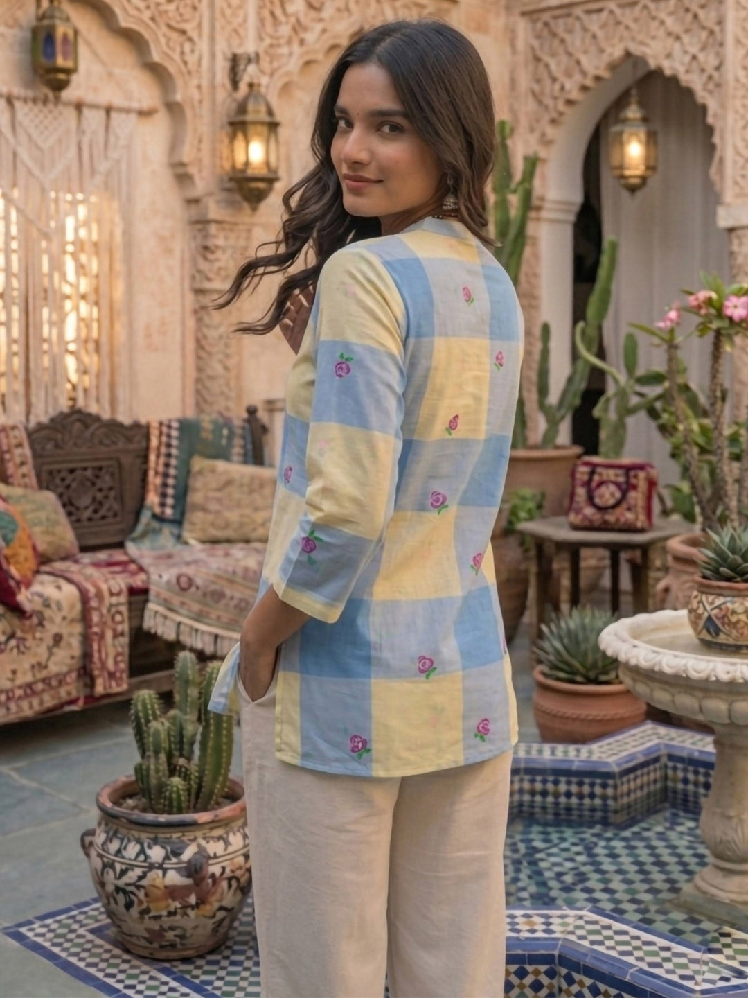 Yellow Cotton Blend Printed Kurta