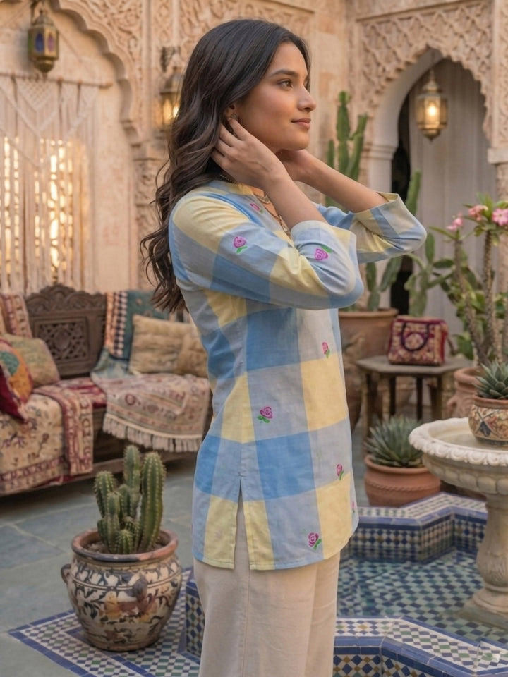 Yellow Cotton Blend Printed Kurta
