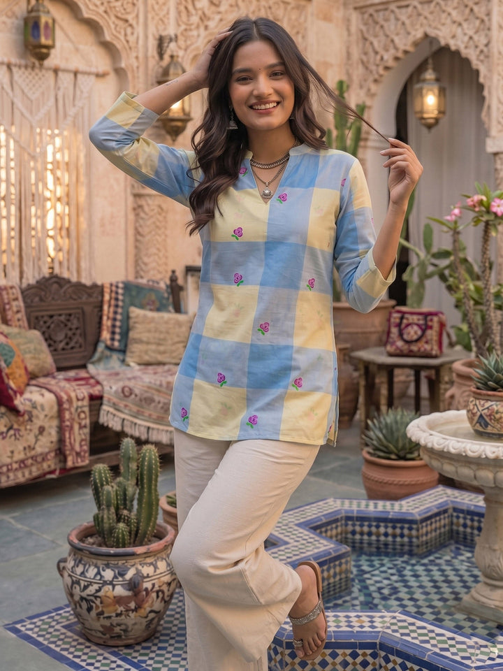 Yellow Cotton Blend Printed Kurta