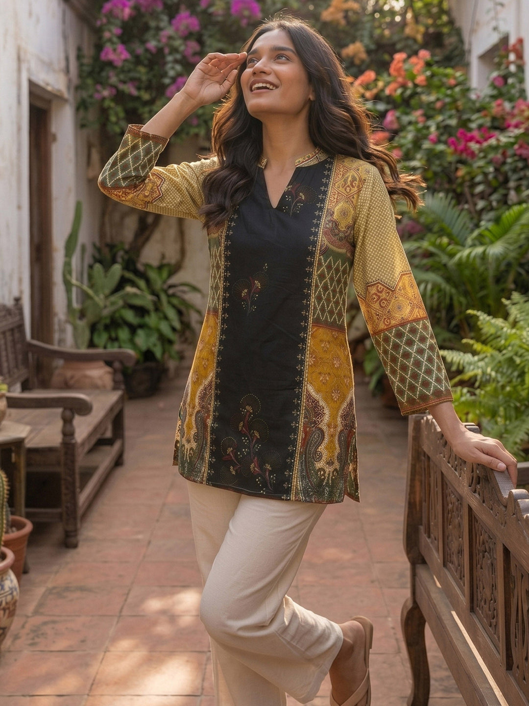 Black Cotton Blend Printed Kurta