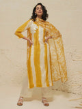 Yellow Embroidered Cotton Blend Kurta With Pant & Dupatta