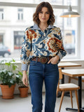 Blue Printed Cotton Blend Tunic Top