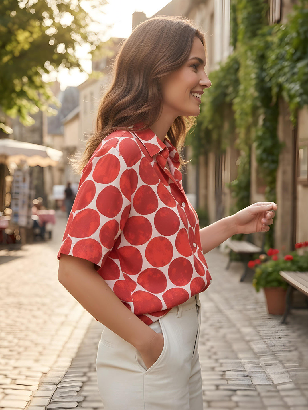 Red Printed Crepe Tunic Top