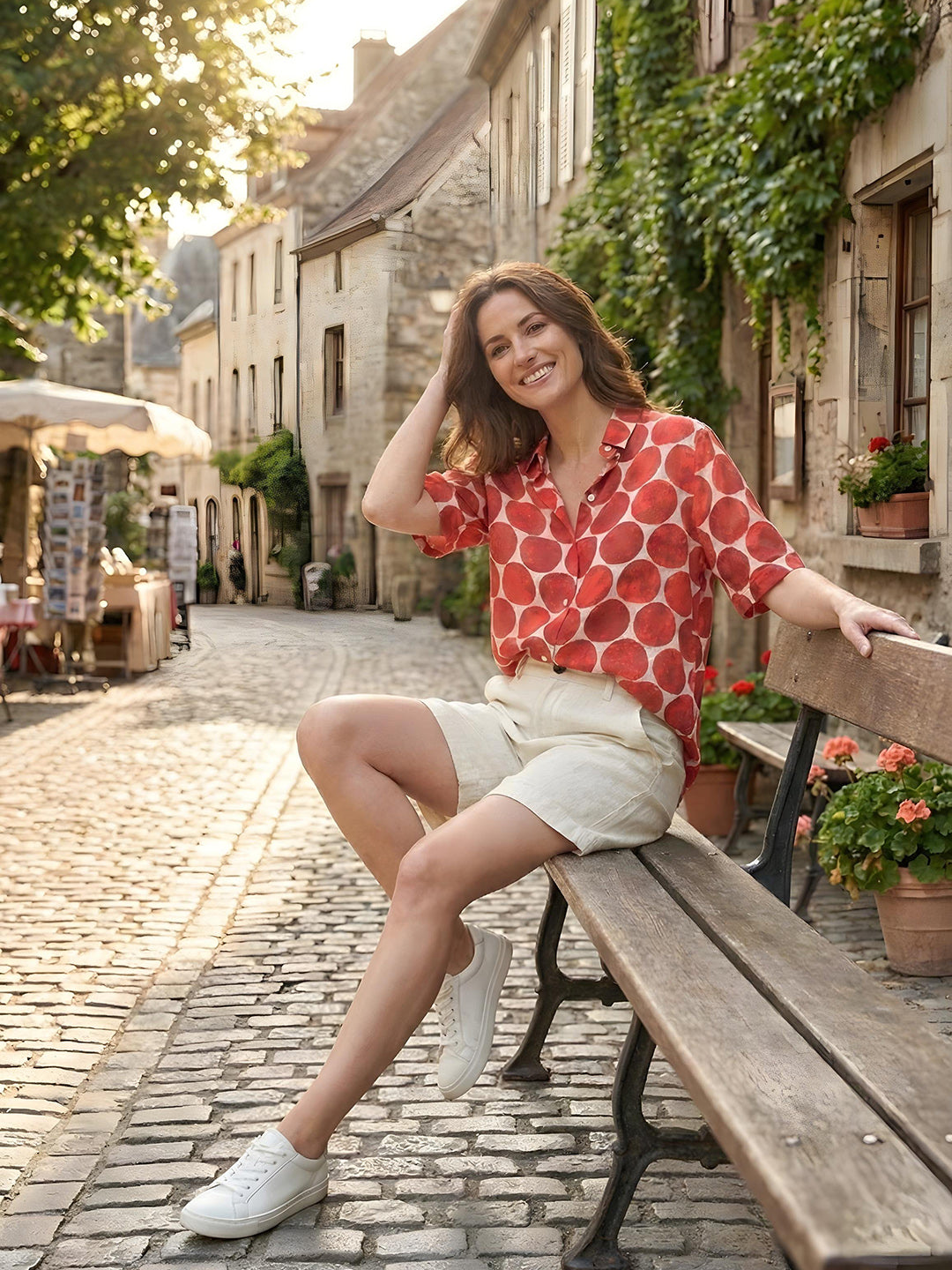 Red Printed Crepe Tunic Top