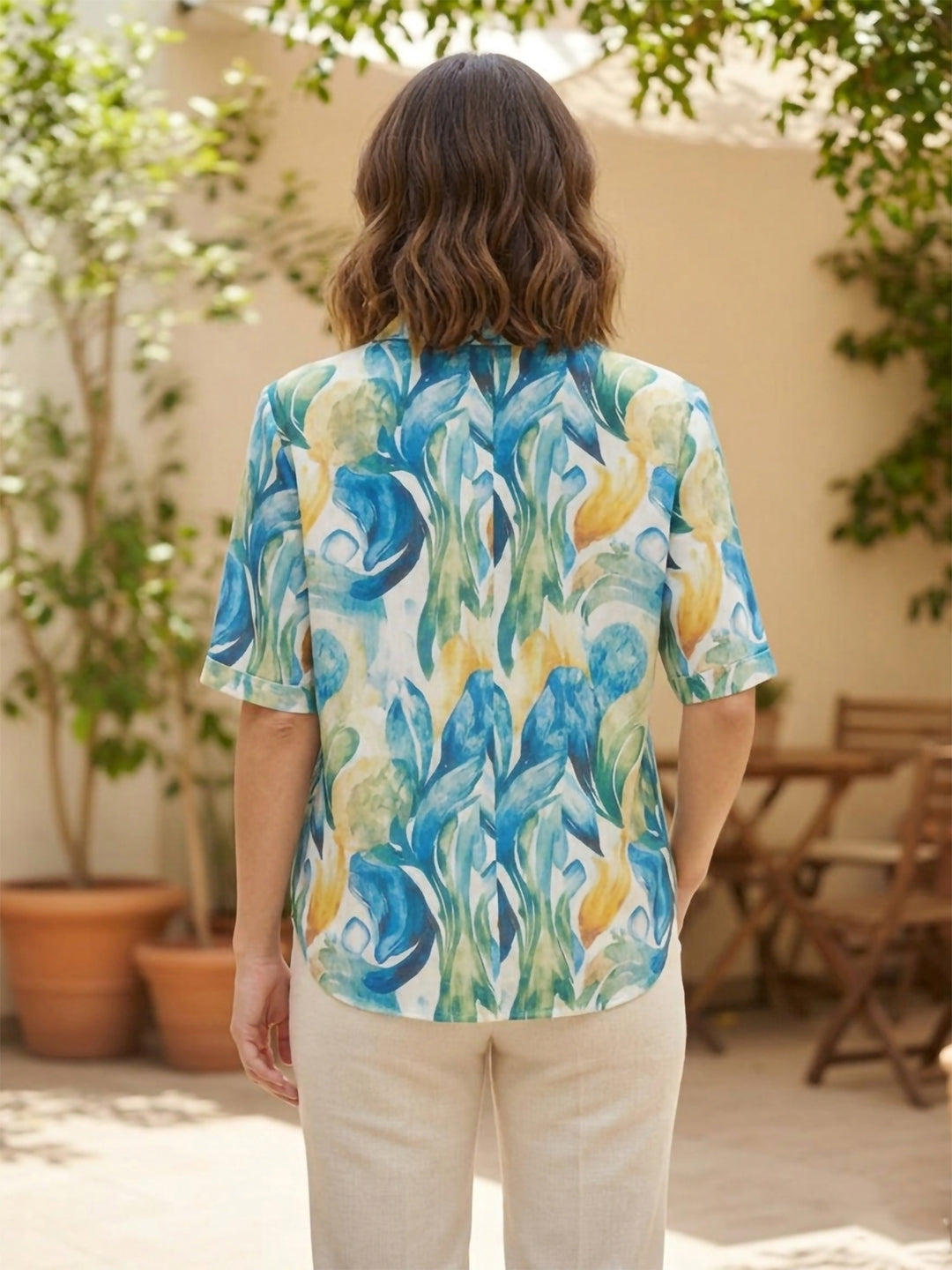 Blue Printed Cotton Blend Tunic Top