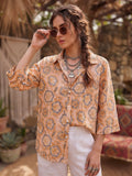 Mustard Printed Cotton Blend Tunic Top