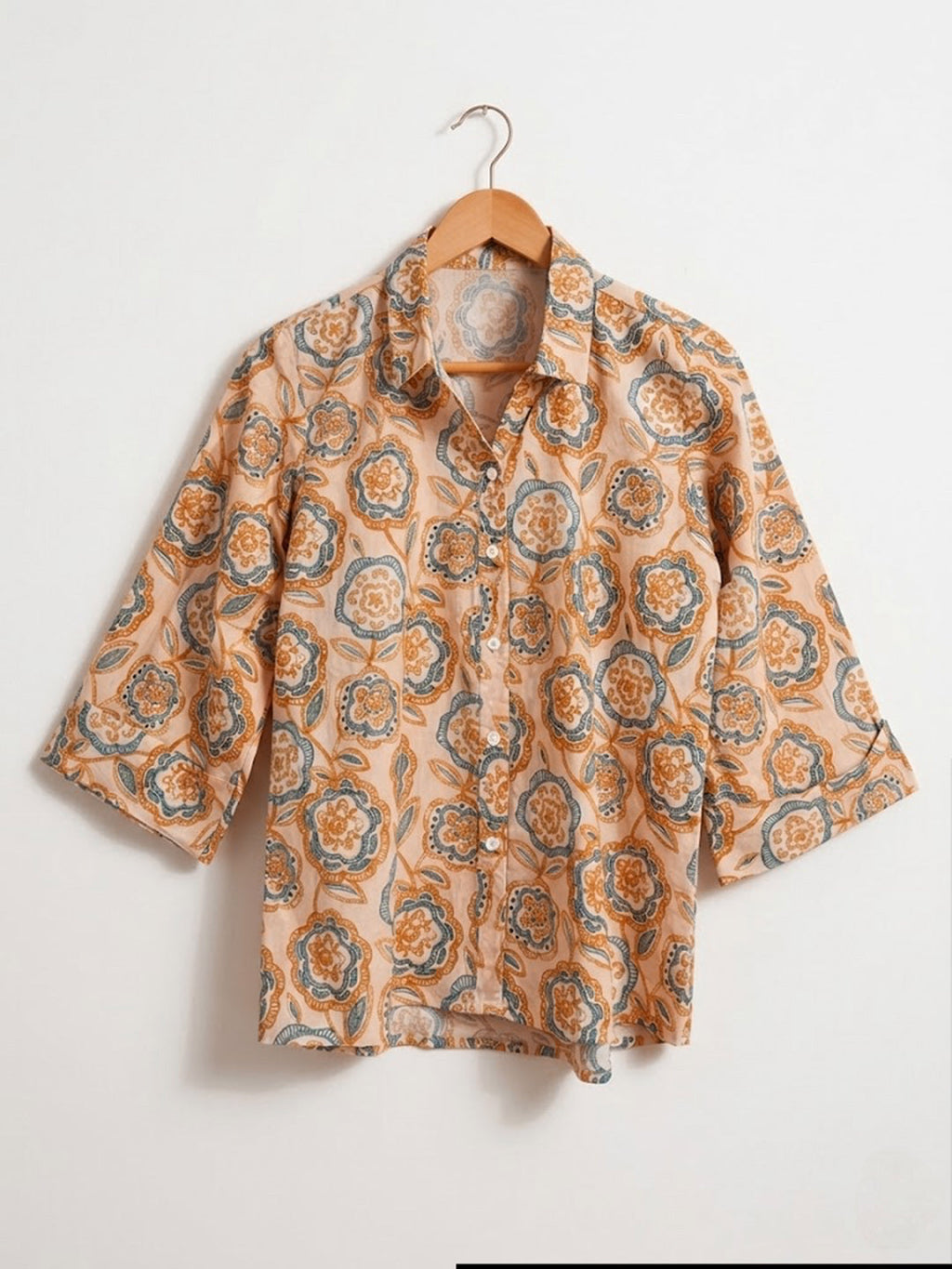 Mustard Printed Cotton Blend Tunic Top