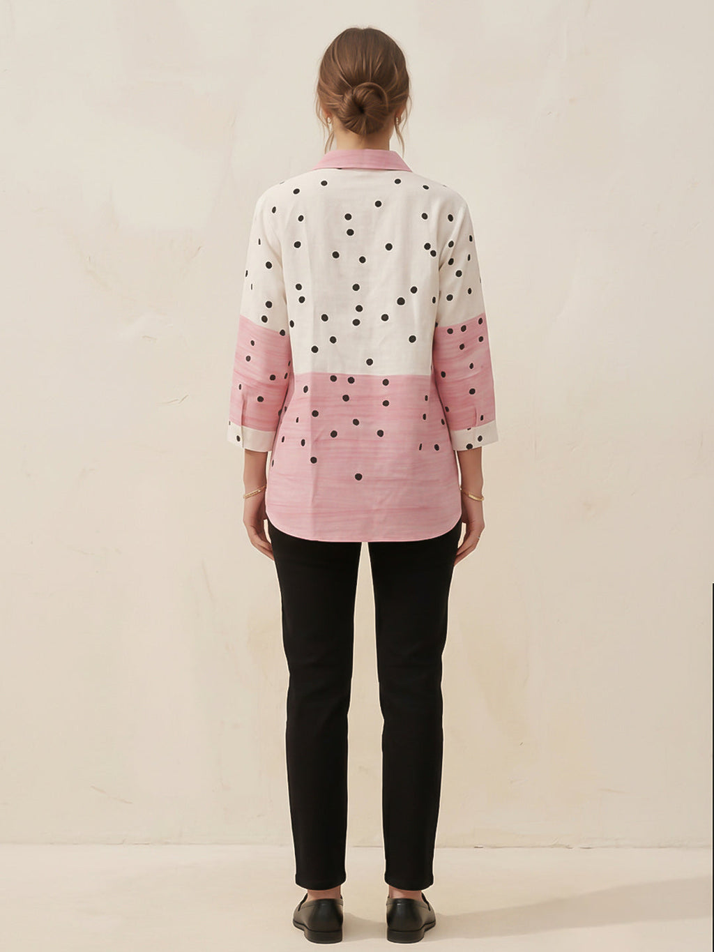 White-Pink Printed Cotton Blend Tunic Top