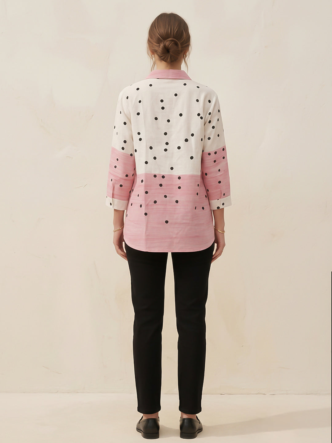 White-Pink Printed Cotton Blend Tunic Top