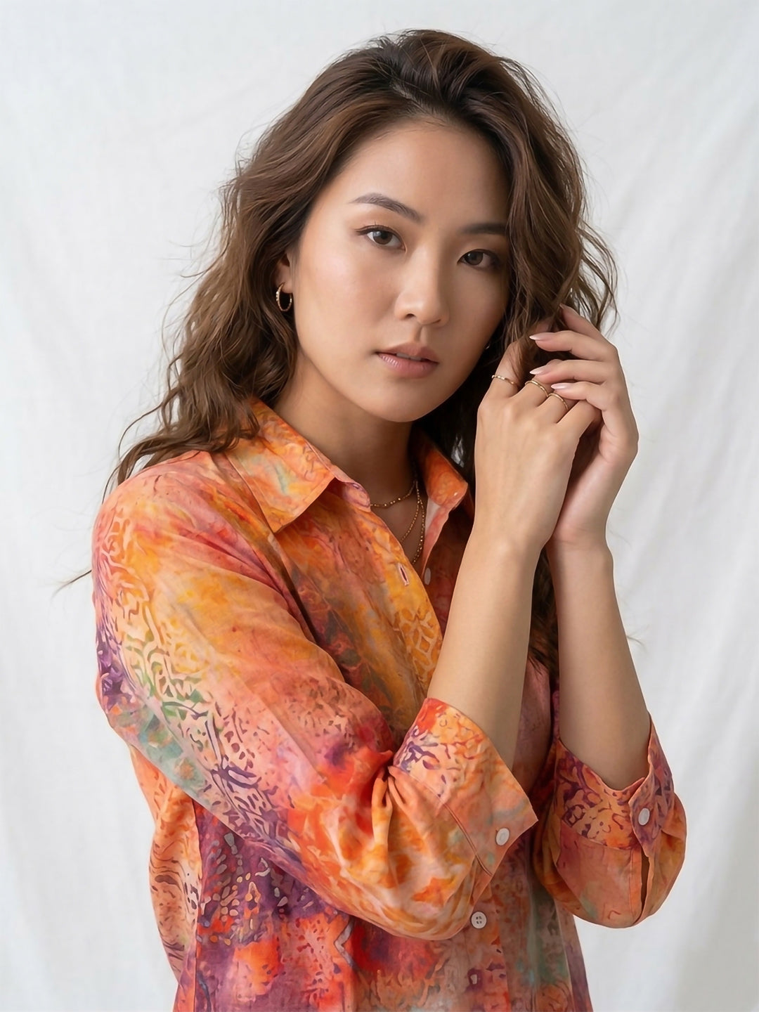 Orange Printed Cotton Blend Tunic Top