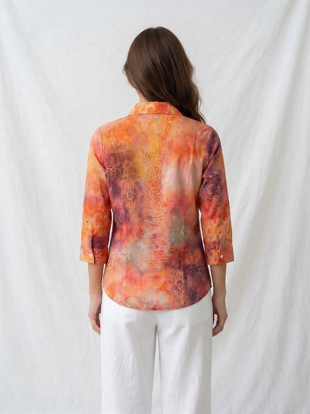 Orange Printed Cotton Blend Tunic Top