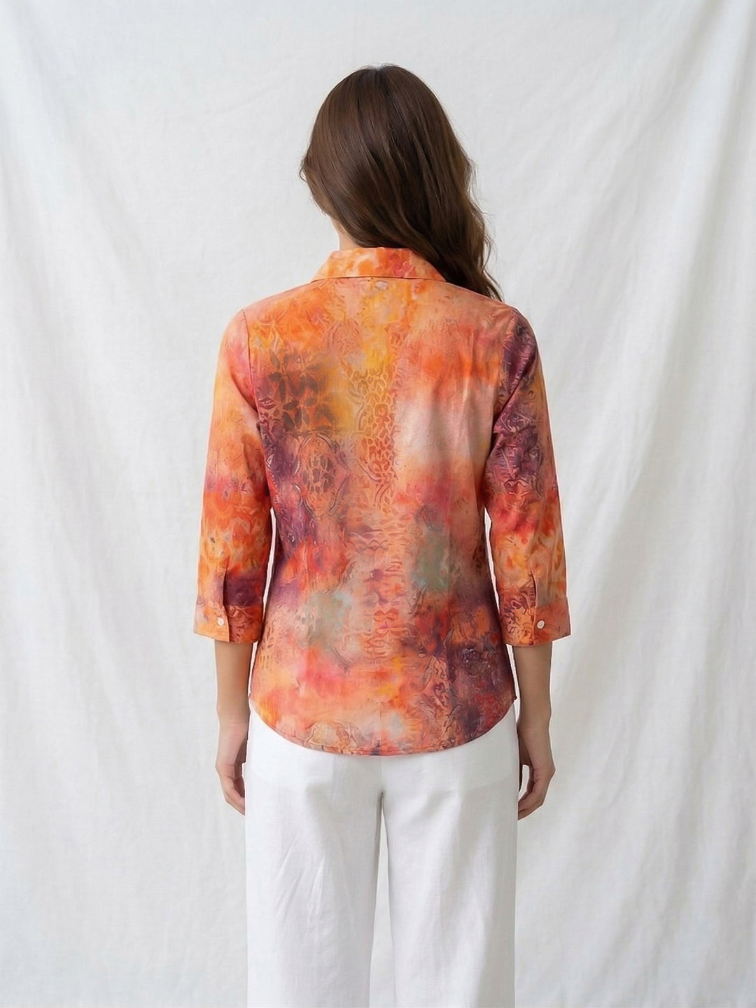 Orange Printed Cotton Blend Tunic Top