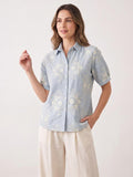 Blue Printed Cotton Blend Tunic Top