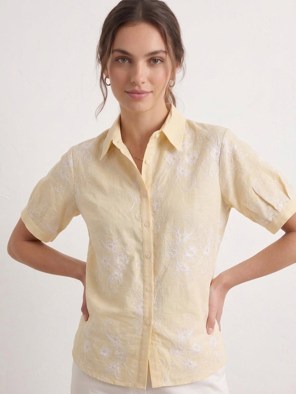 Yellow Printed Cotton Blend Tunic Top