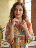 Multi-Colored Printed Cotton Blend Tunic Top