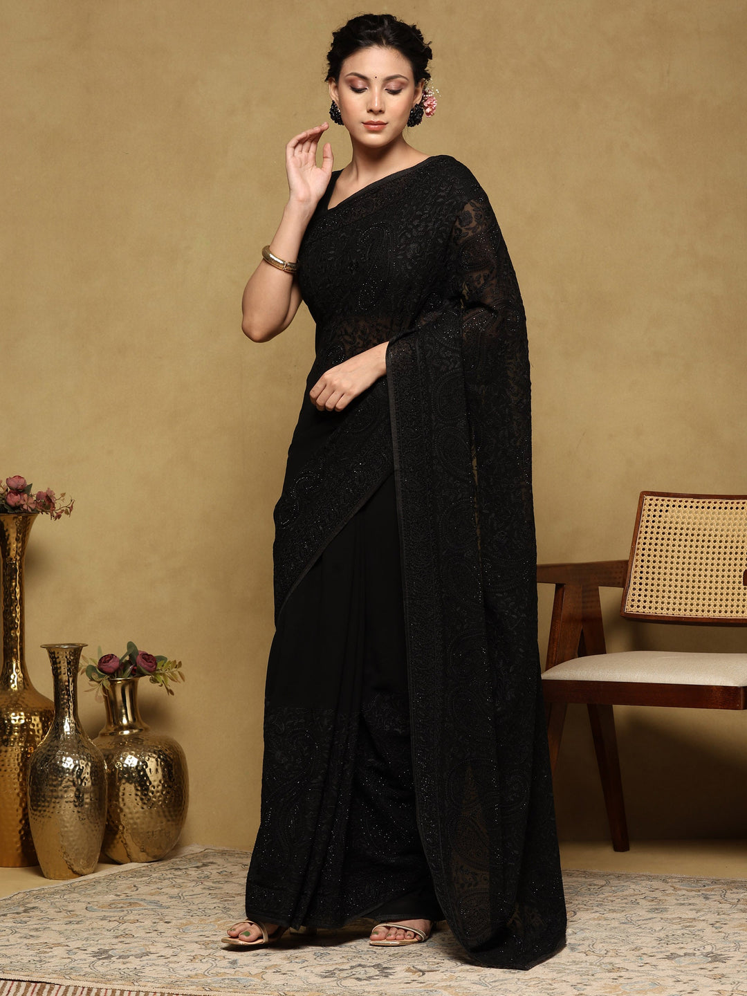 Black Embroidered Georgette Saree