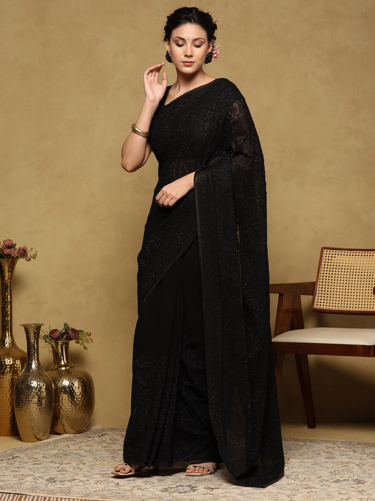 Black Embroidered Georgette Saree