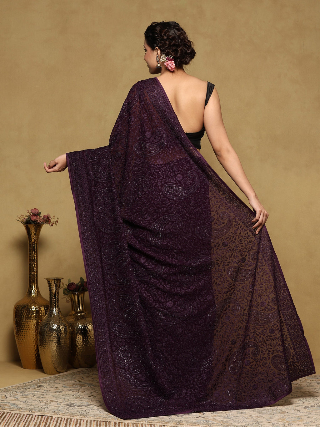 Purple Embroidered Georgette Saree