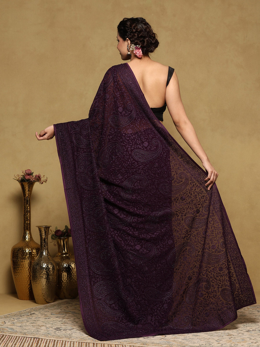 Purple Embroidered Georgette Saree