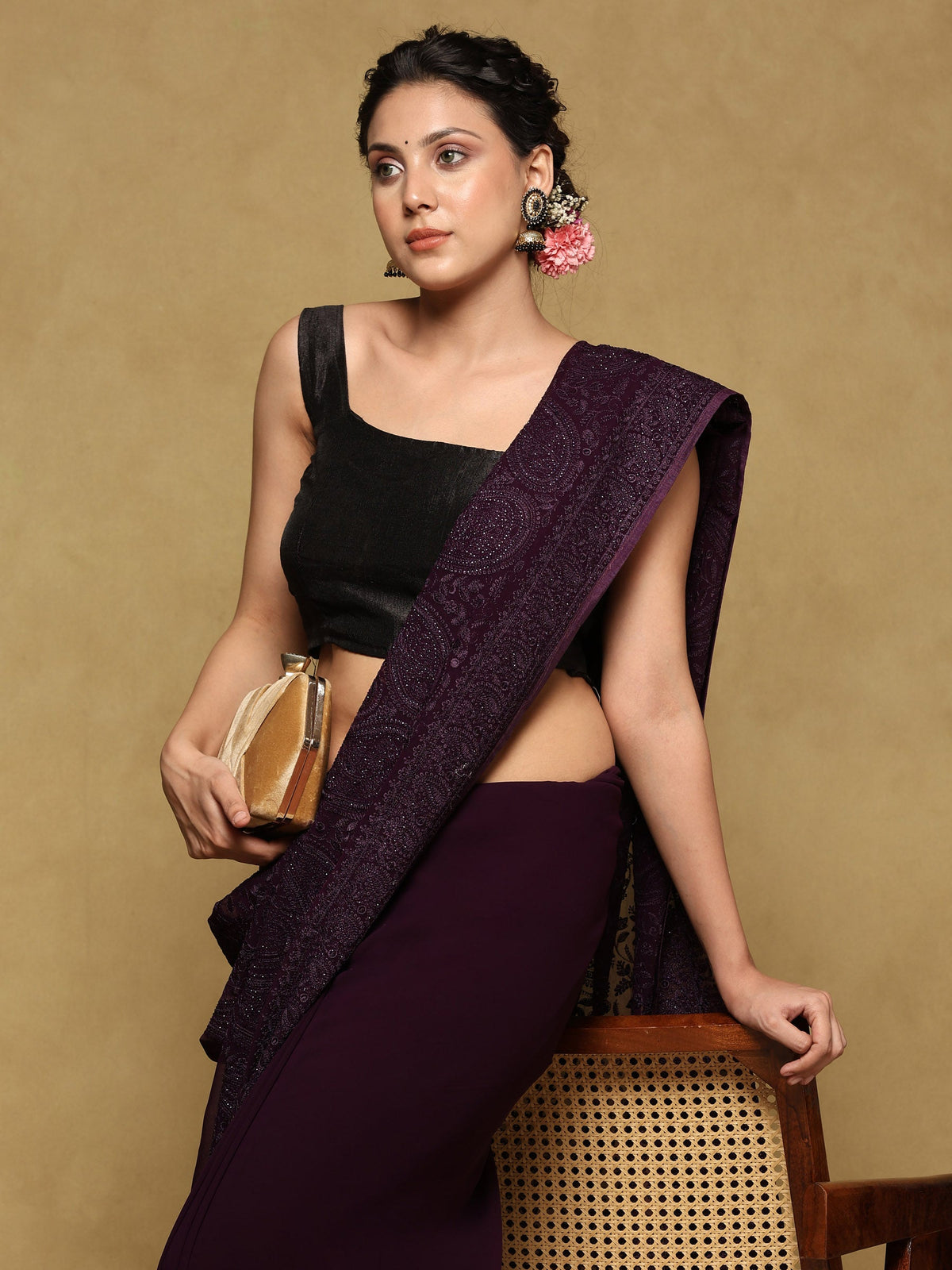 Purple Embroidered Georgette Saree
