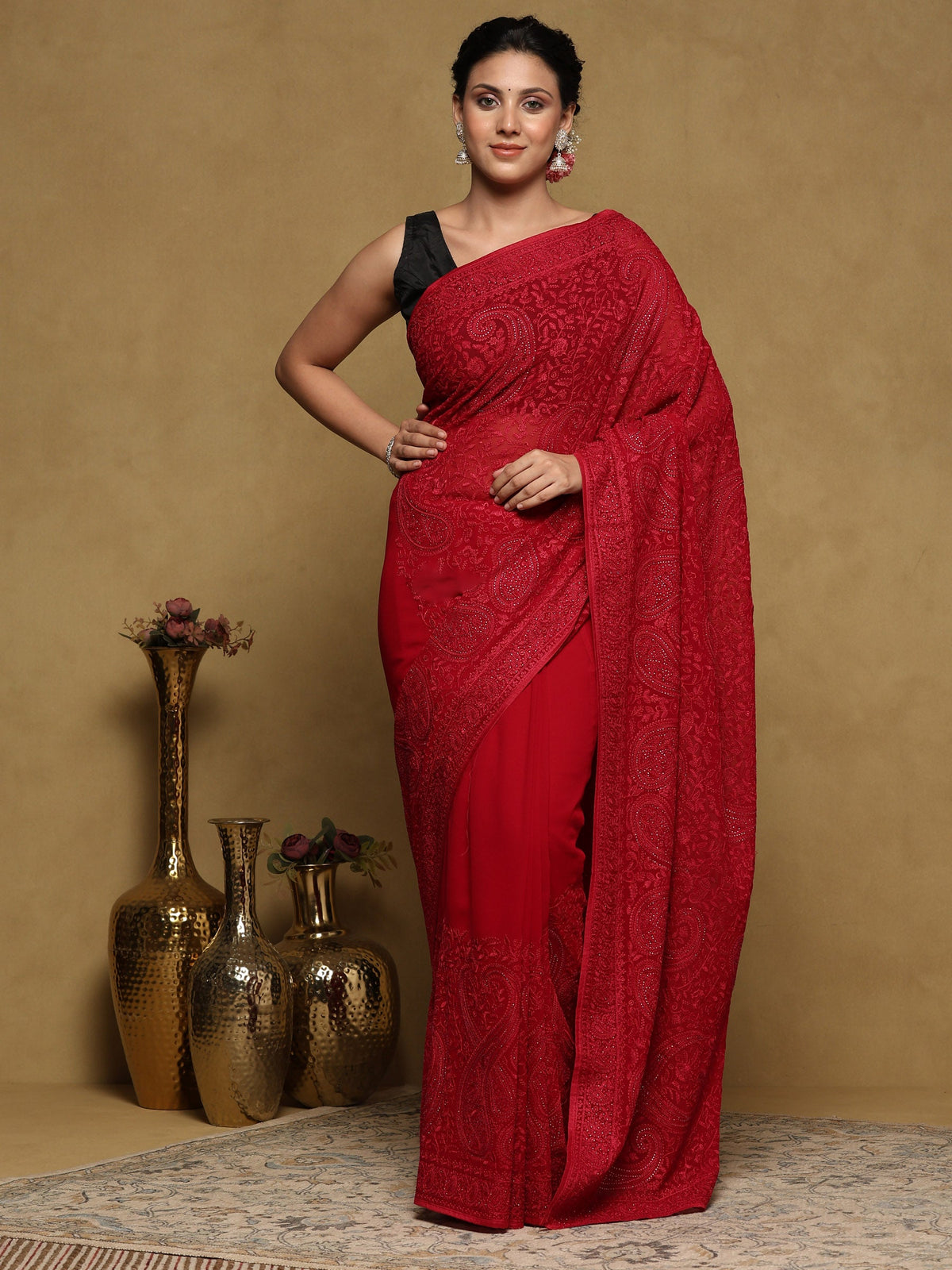 Rani Embroidered Georgette Saree