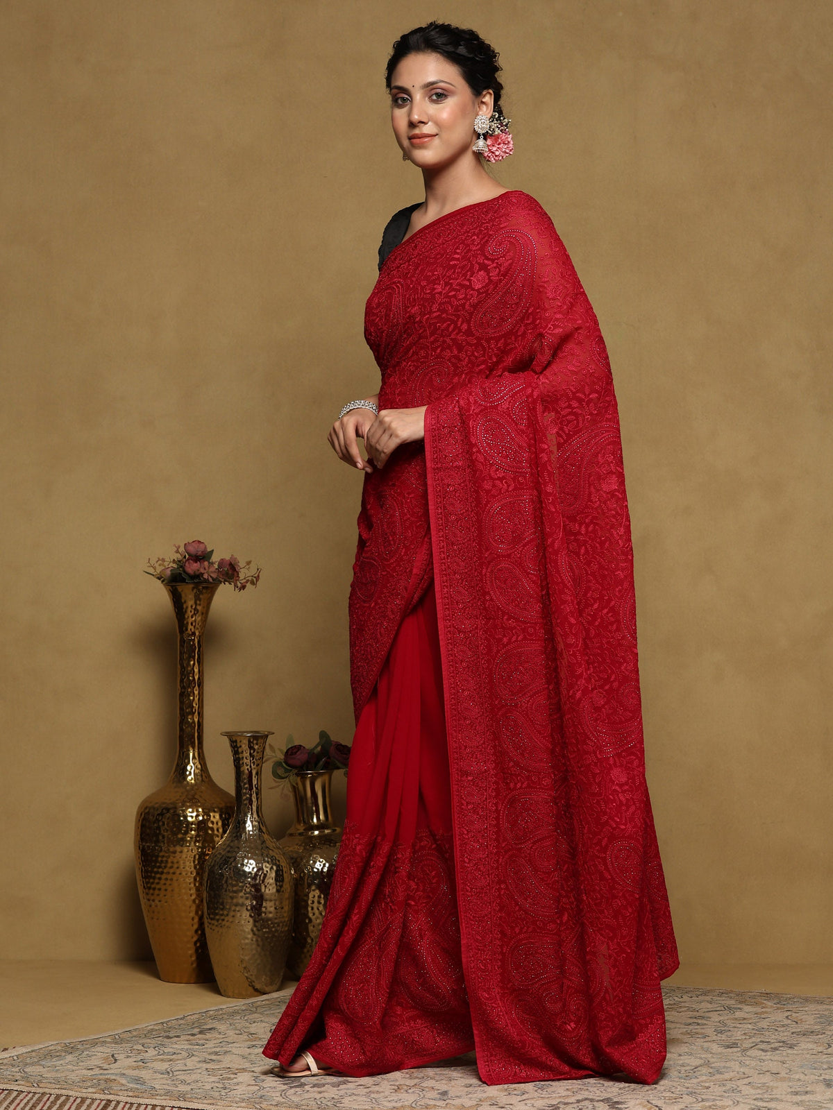 Rani Embroidered Georgette Saree