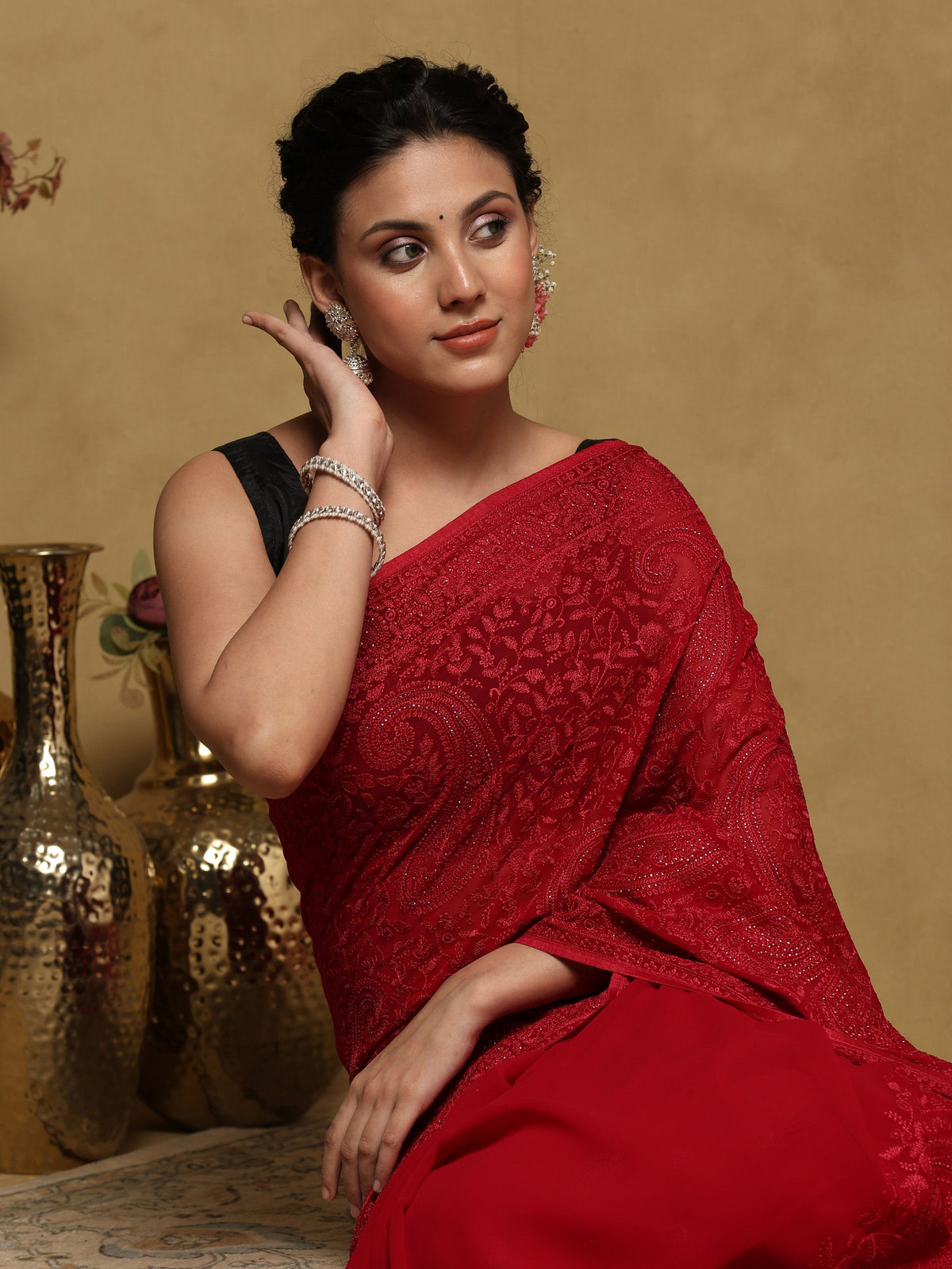Rani Embroidered Georgette Saree