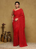Red Embroidered Georgette Saree