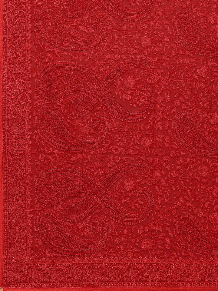 Red Embroidered Georgette Saree
