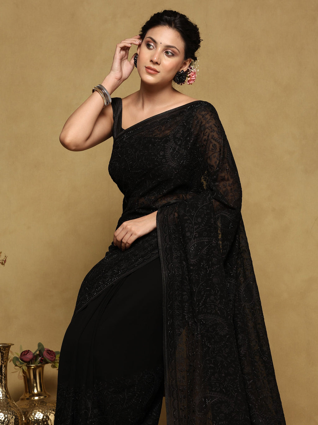 Black Embroidered Georgette Saree
