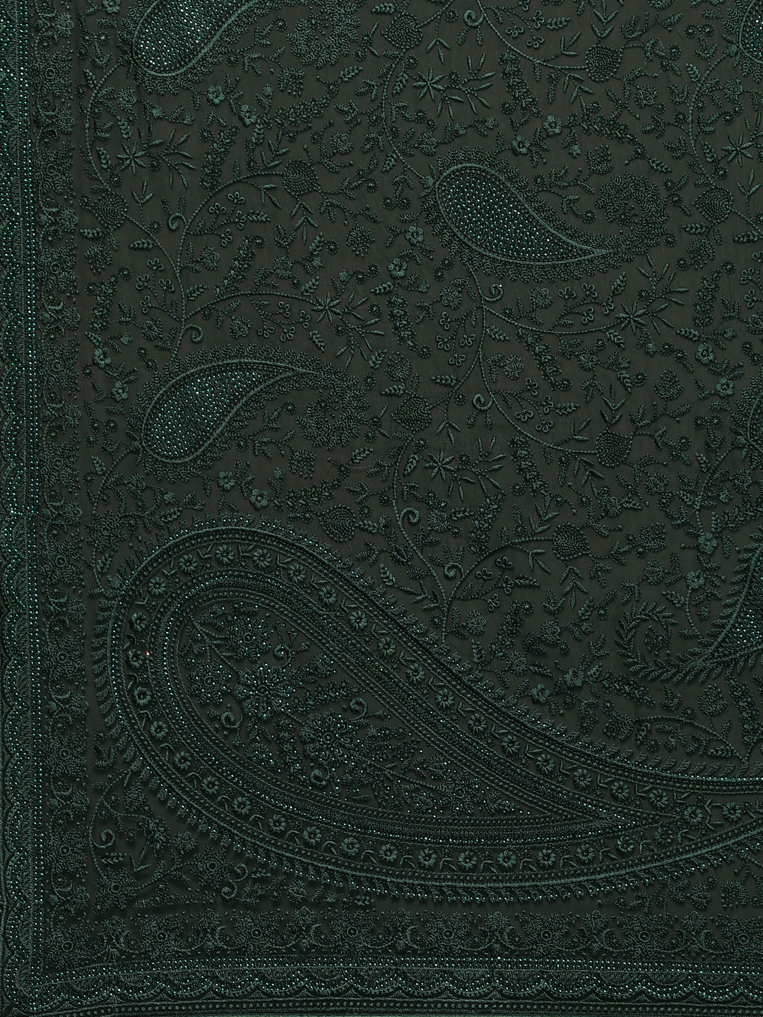 Bottle Green Embroidered Georgette Saree