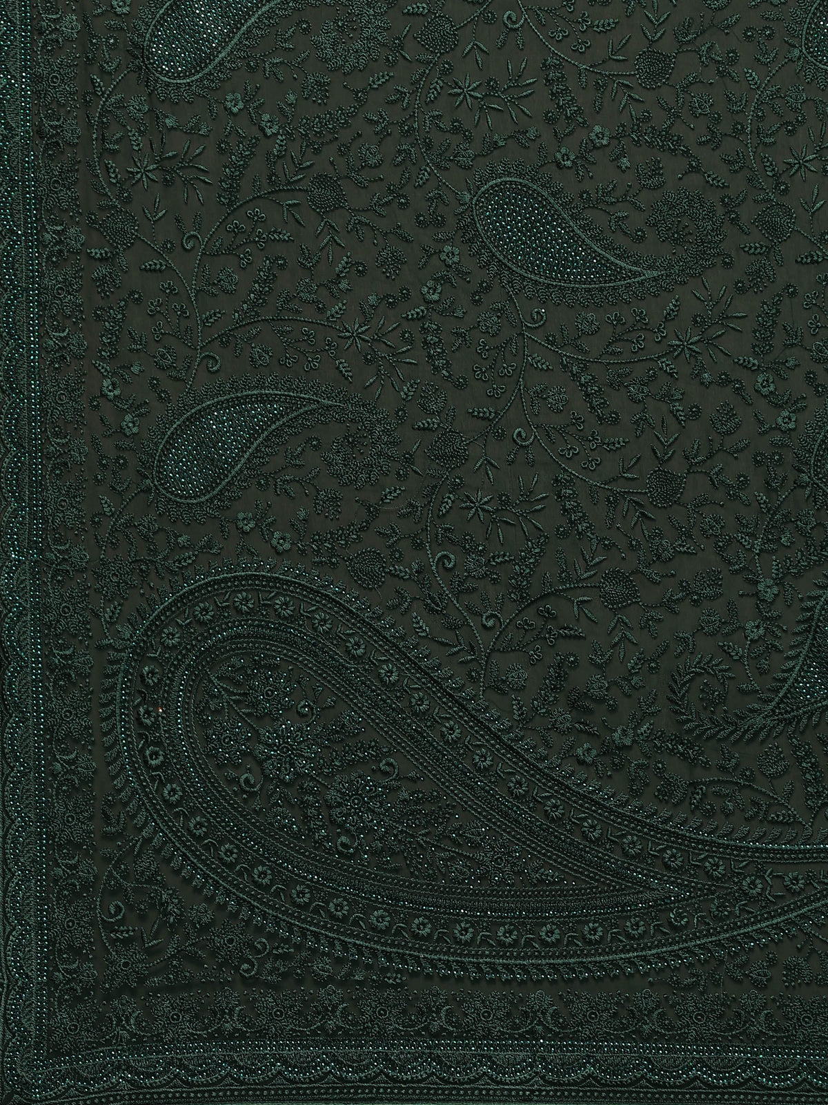 Bottle Green Embroidered Georgette Saree