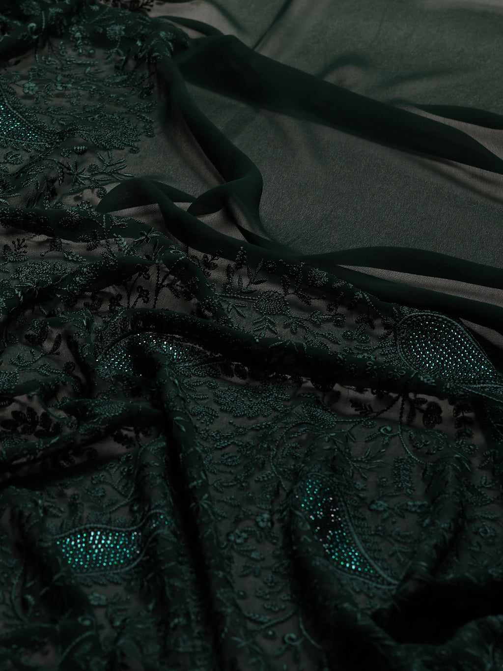 Bottle Green Embroidered Georgette Saree