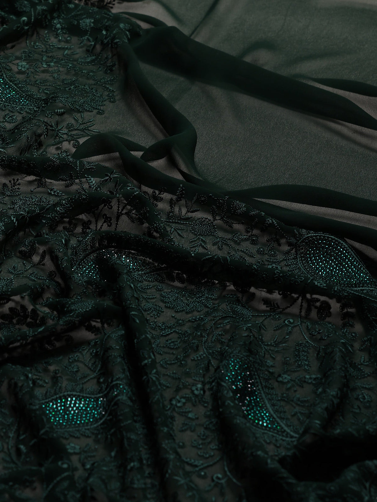 Bottle Green Embroidered Georgette Saree