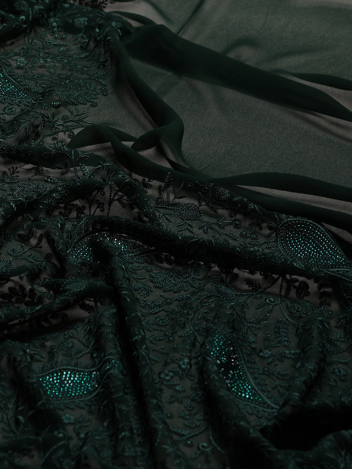 Bottle Green Embroidered Georgette Saree