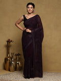 Purple Embroidered Georgette Saree