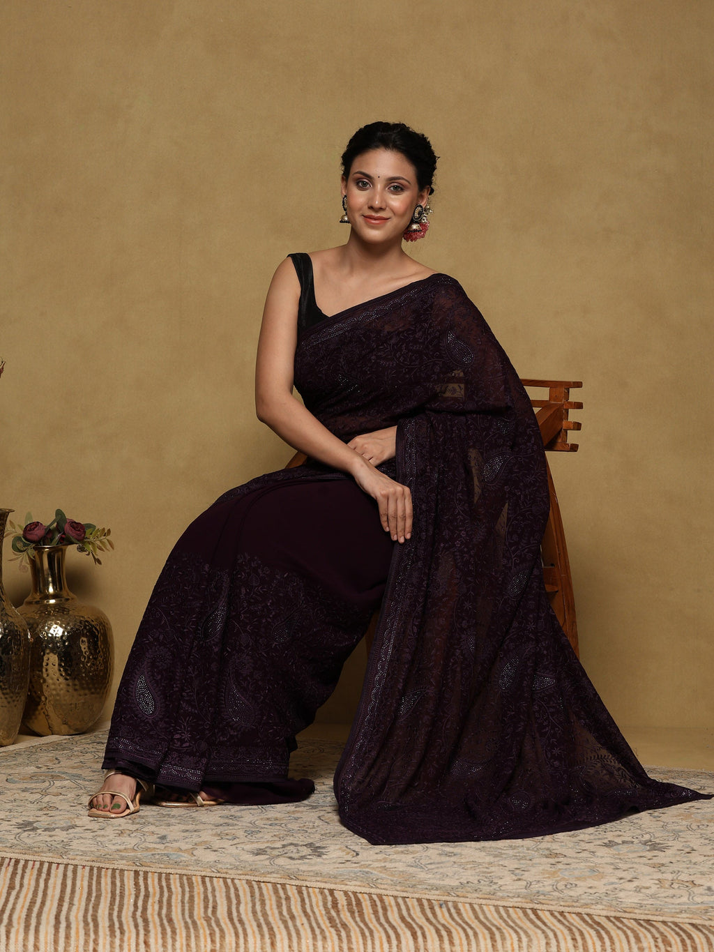Purple Embroidered Georgette Saree