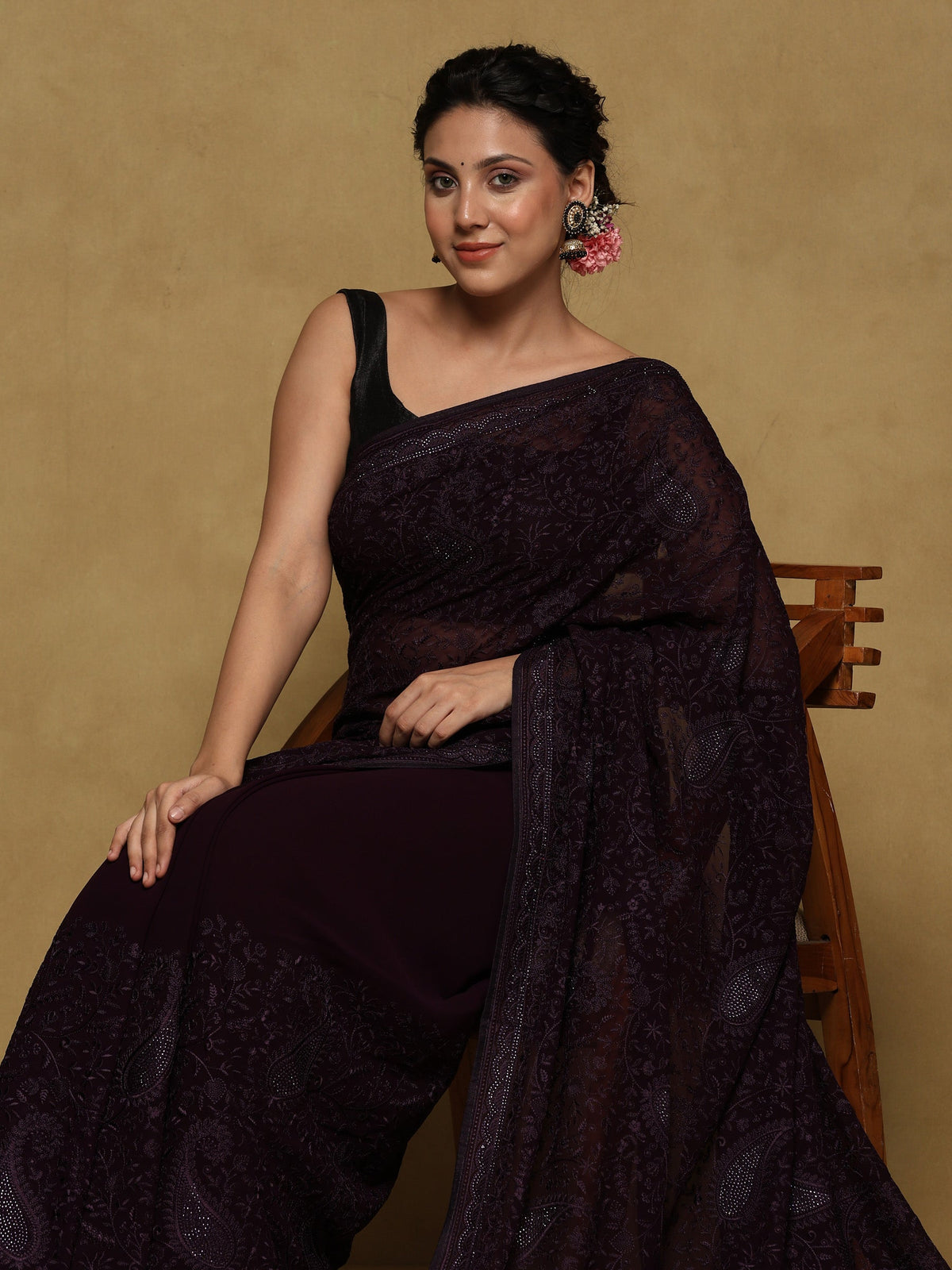 Purple Embroidered Georgette Saree