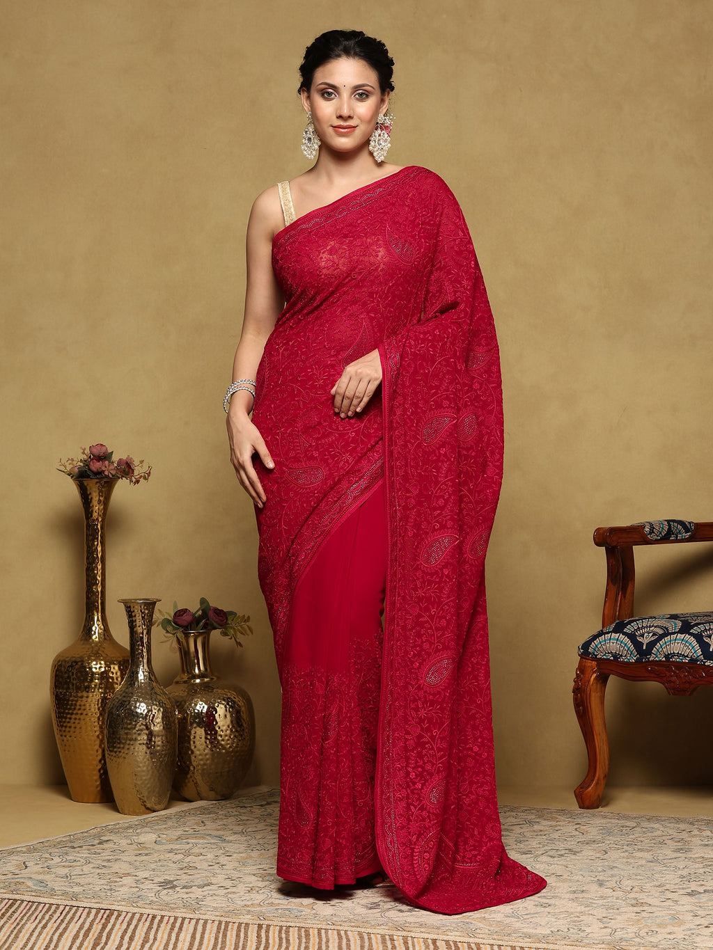 Rani Embroidered Georgette Saree