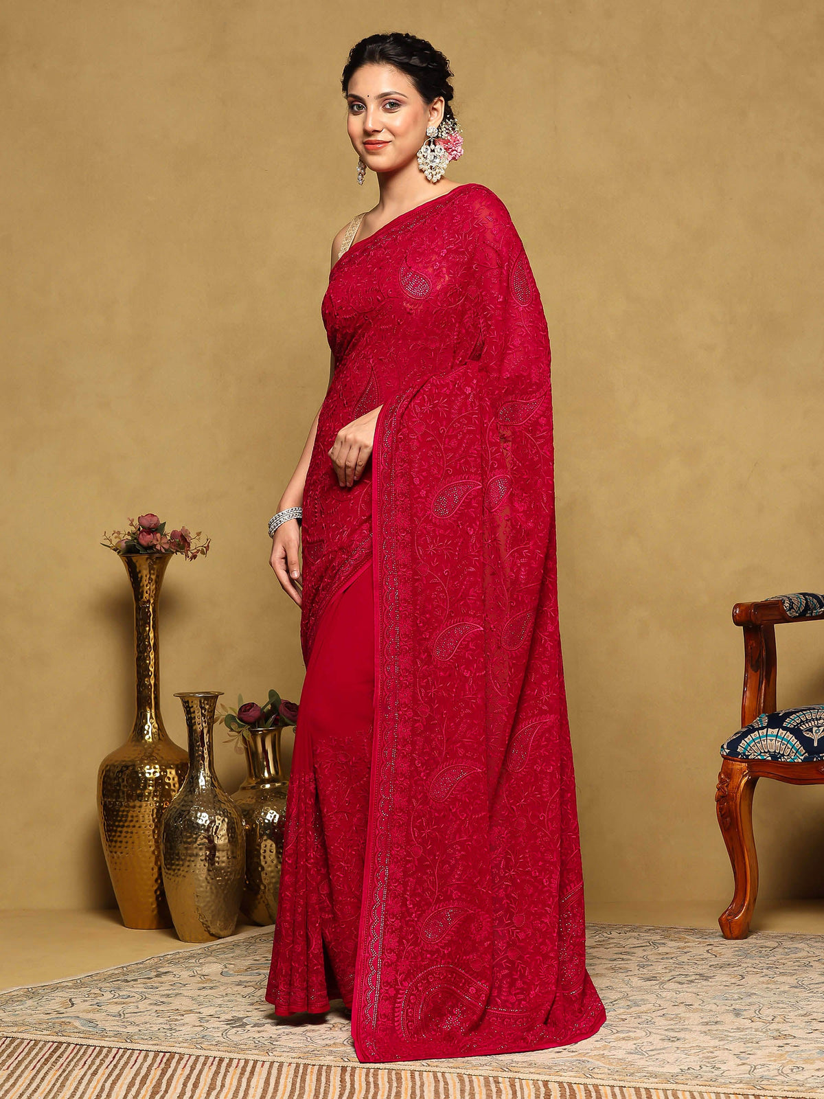 Rani Embroidered Georgette Saree