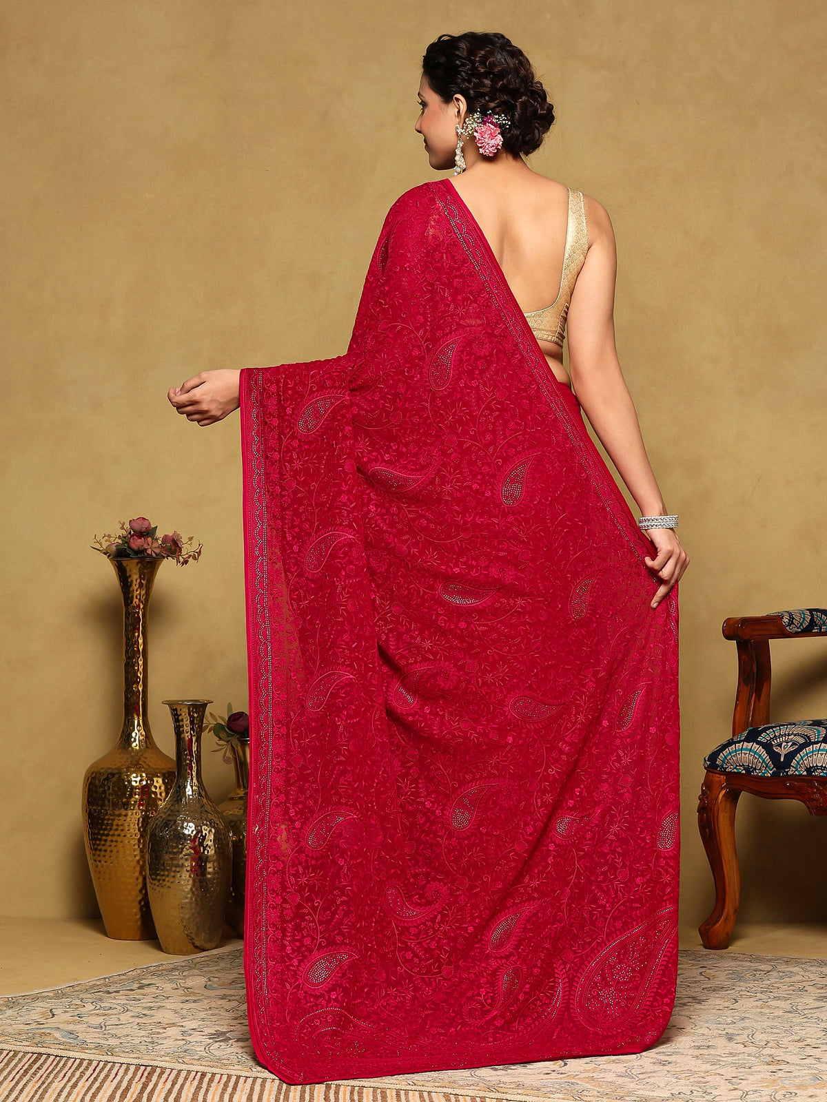 Rani Embroidered Georgette Saree