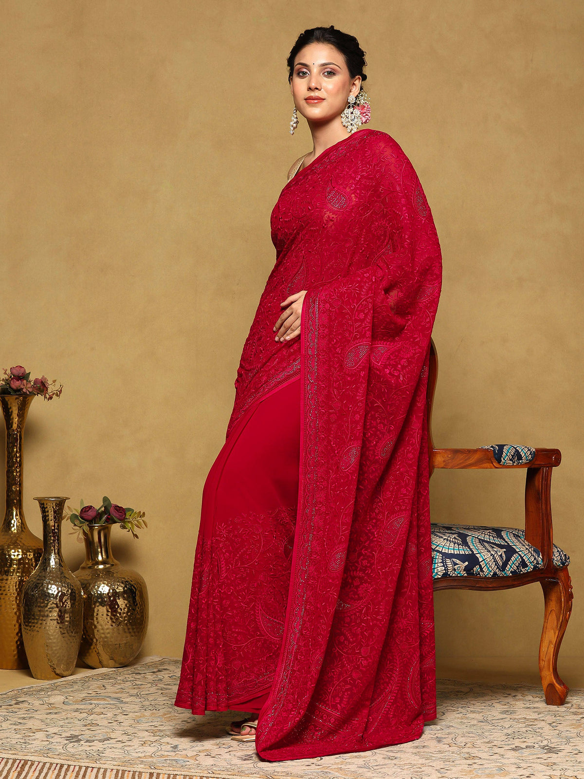Rani Embroidered Georgette Saree