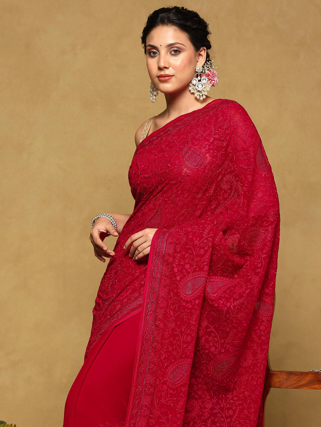 Rani Embroidered Georgette Saree