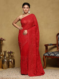 Red Embroidered Georgette Saree