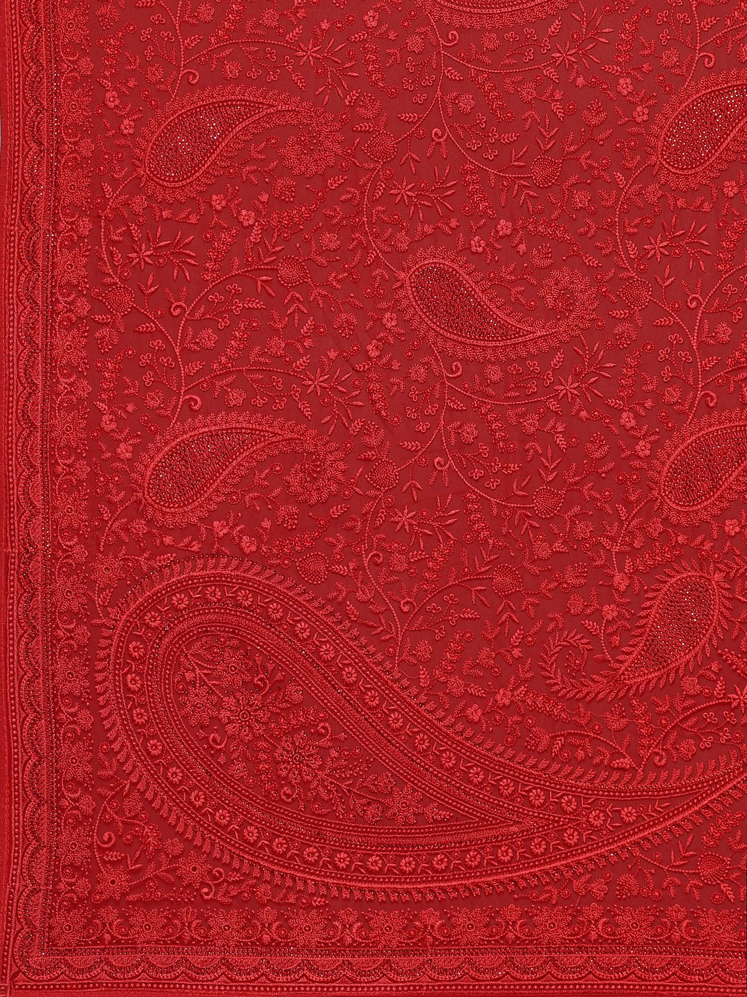 Red Embroidered Georgette Saree