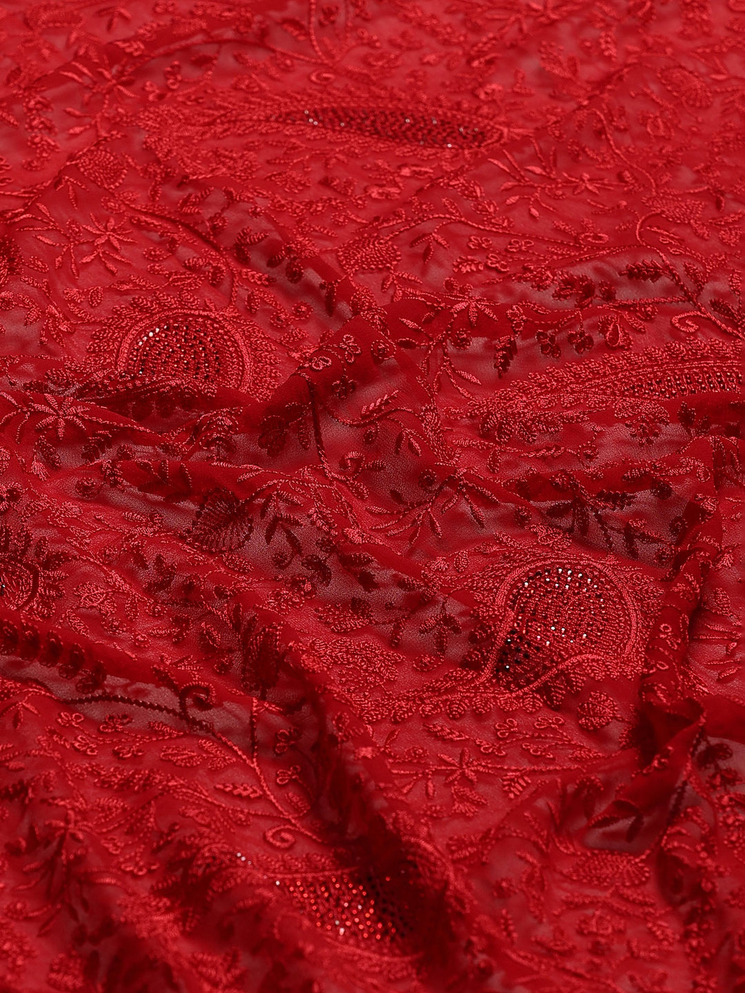 Red Embroidered Georgette Saree