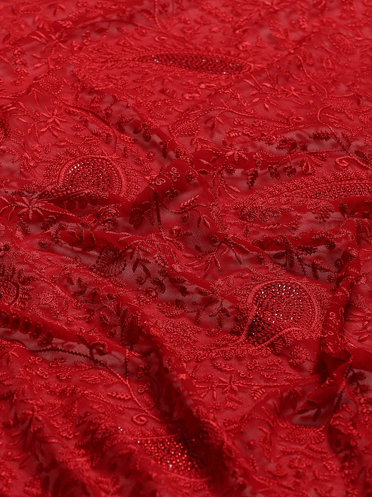Red Embroidered Georgette Saree