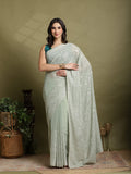 Sea Green Embroidered Georgette Saree