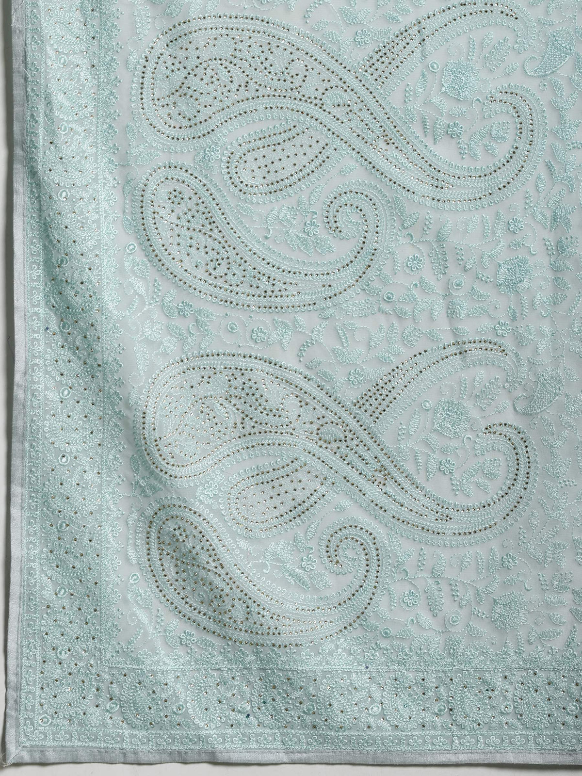 Sky Blue Embroidered Georgette Saree